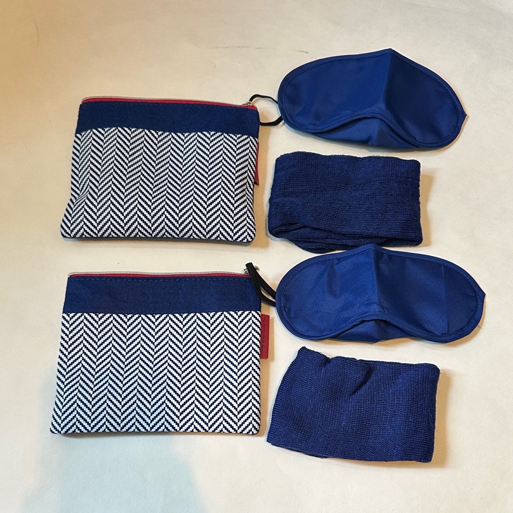 Blue and White Travel Set with Chevron Pattern Bundle